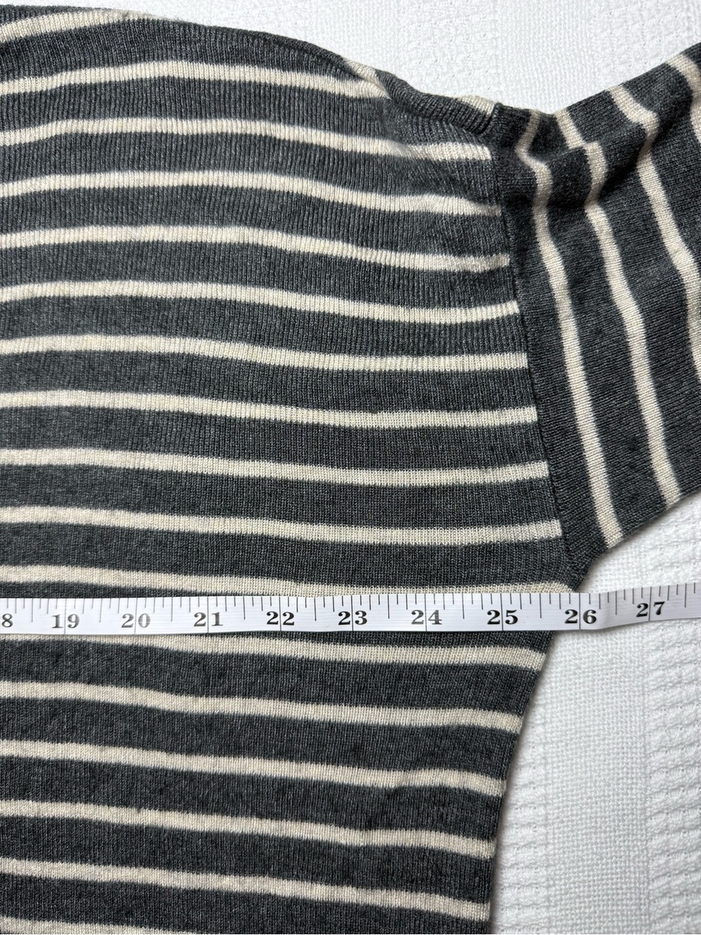 Eileen Fisher Striped Round Neck Box Top Tencel Merino Wool Gray Cream L - Picture 6 of 7
